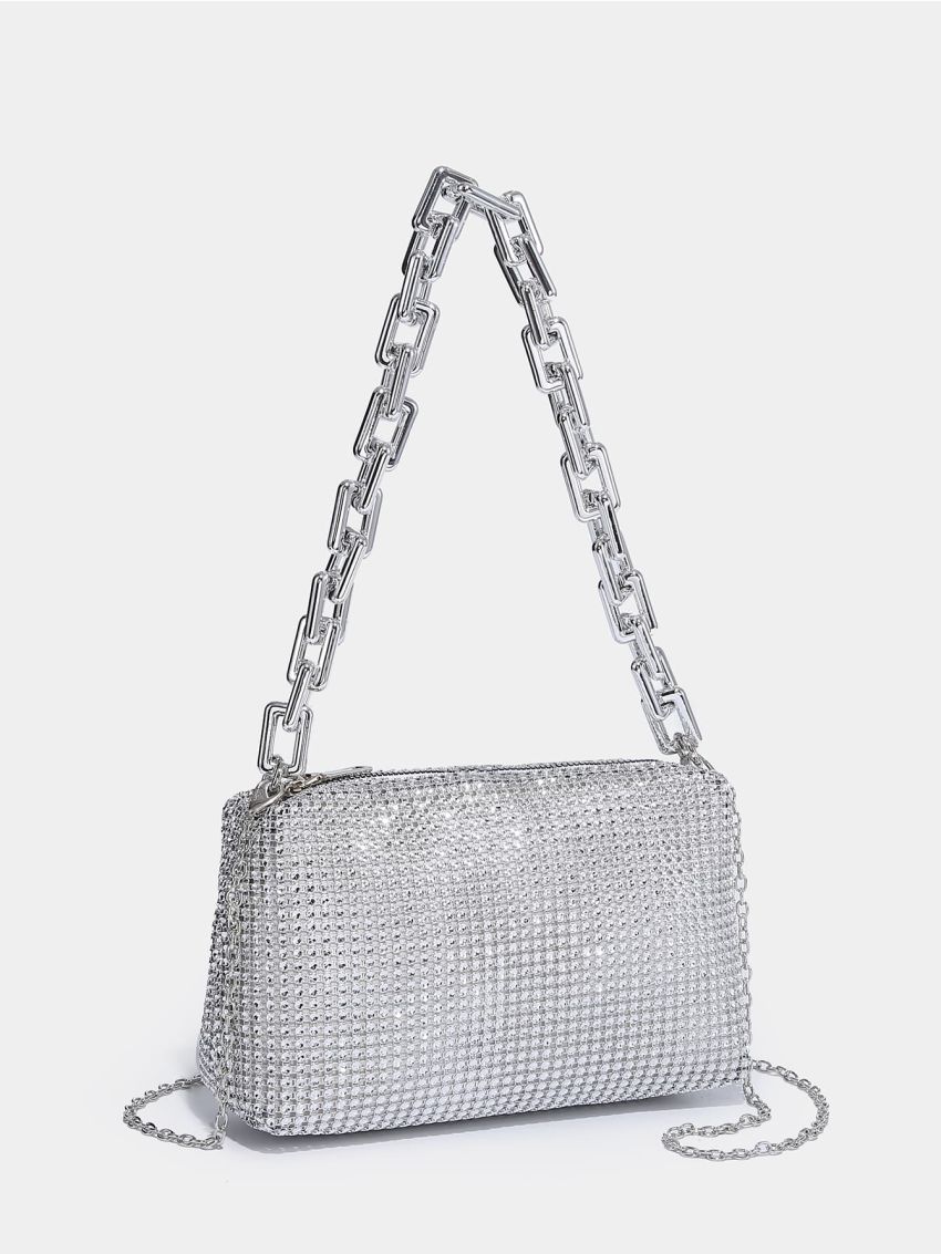 Allover Rhinestone Decor Chain Baguette Bag