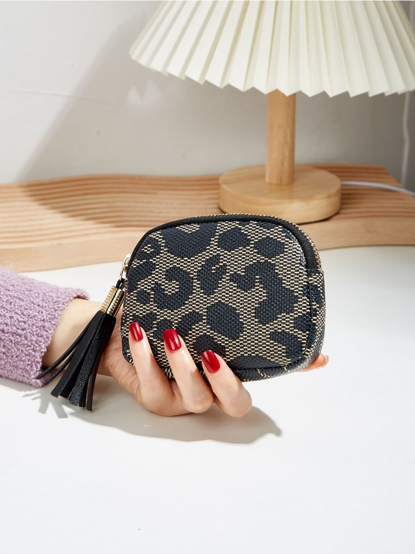 Tassel Decor Leopard Pattern Coin Purse
