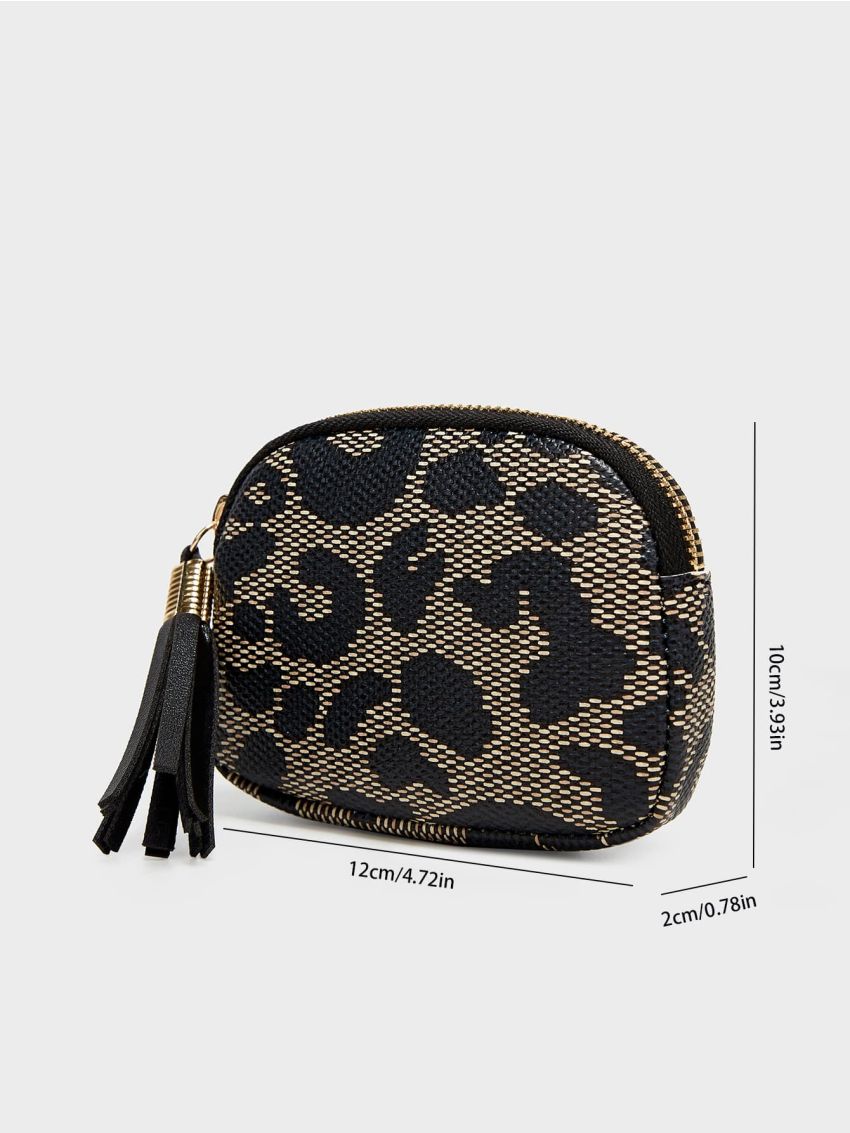 Tassel Decor Leopard Pattern Coin Purse