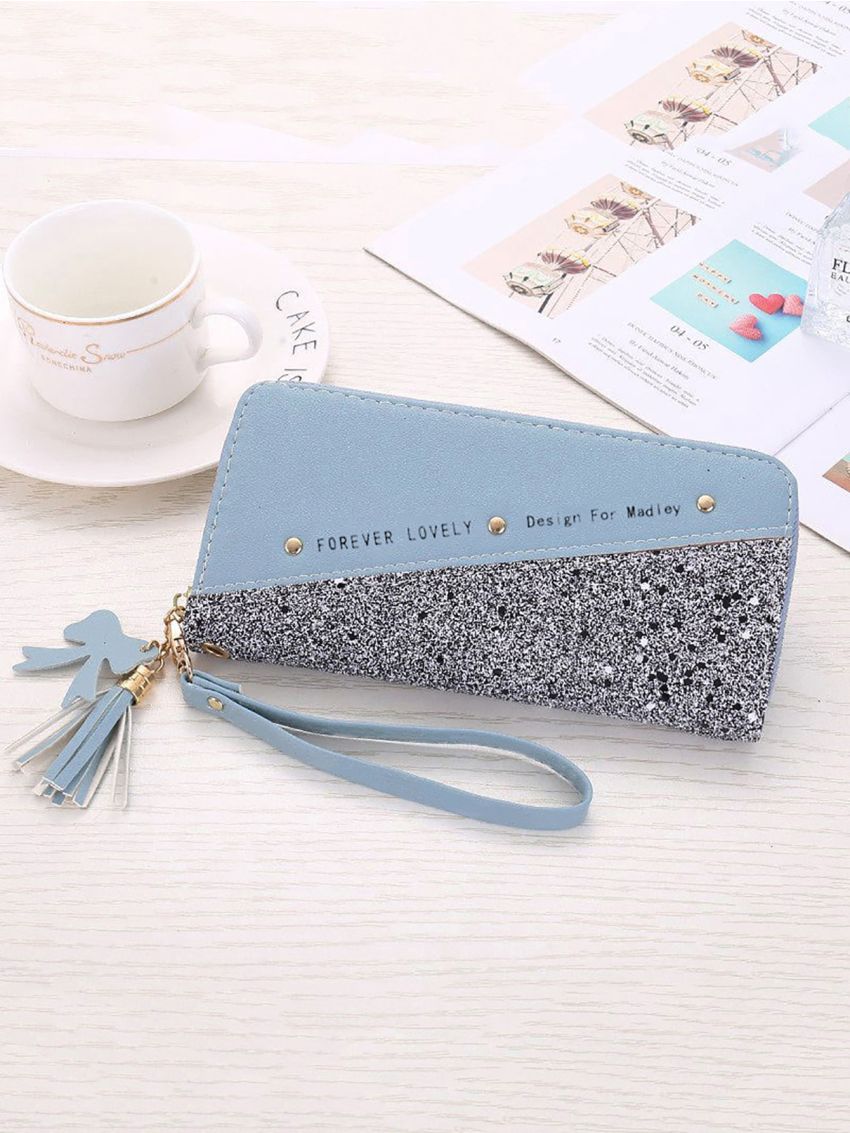 Tassel & Bow Decor Letter Graphic Long Wallet