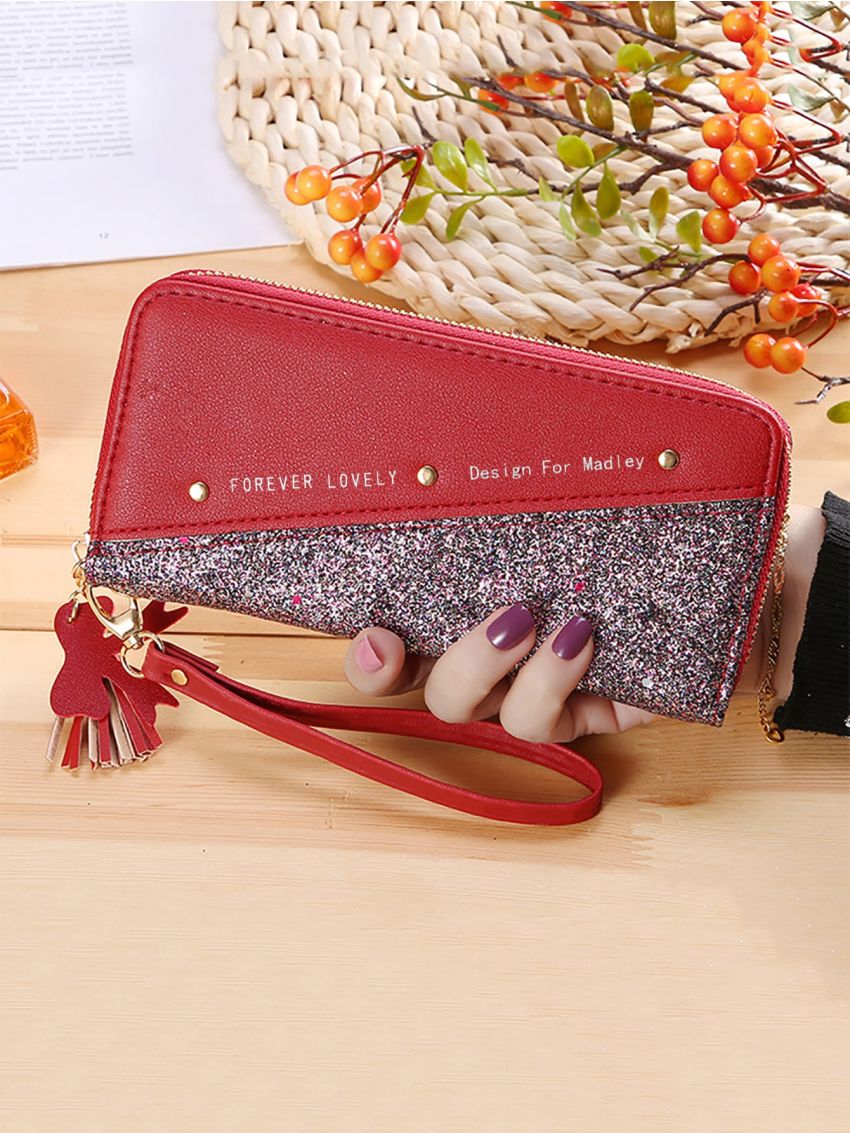 Tassel Decor Glitter Long Wallet