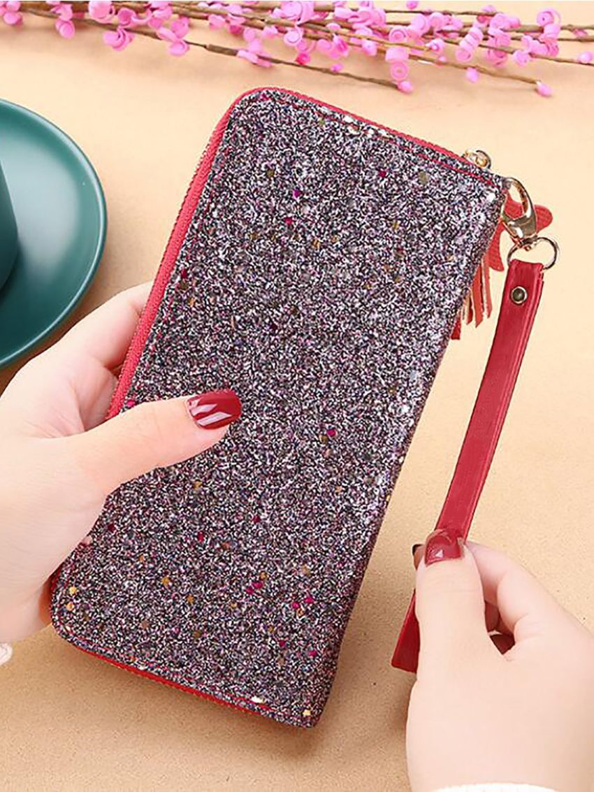 Tassel Decor Glitter Long Wallet