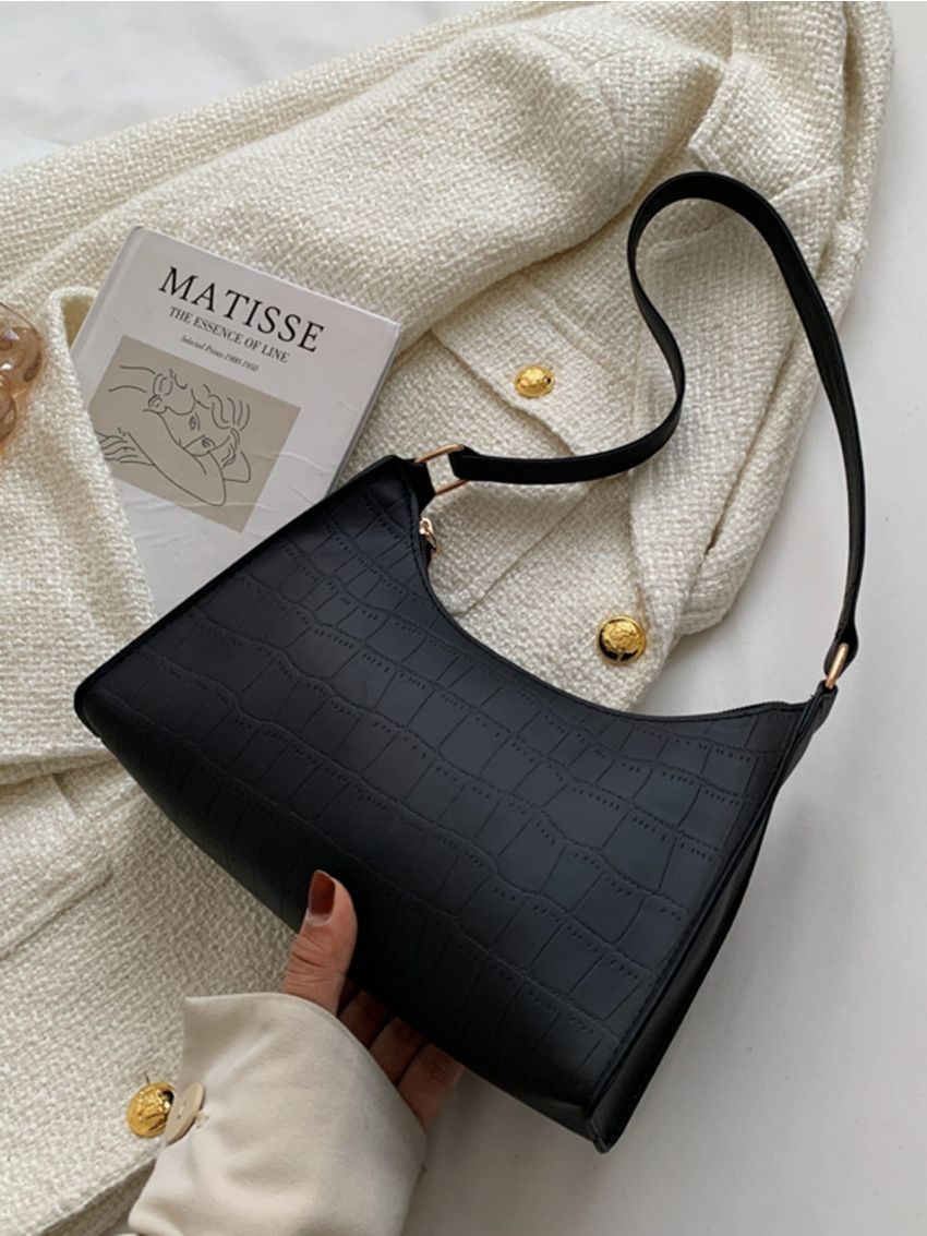 Crocodile Embossed Baguette Bag