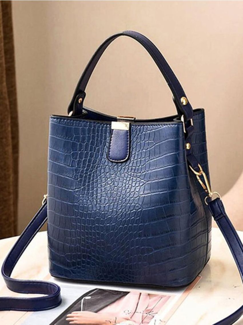 Mini Crocodile Embossed Top Handle Bucket Bag