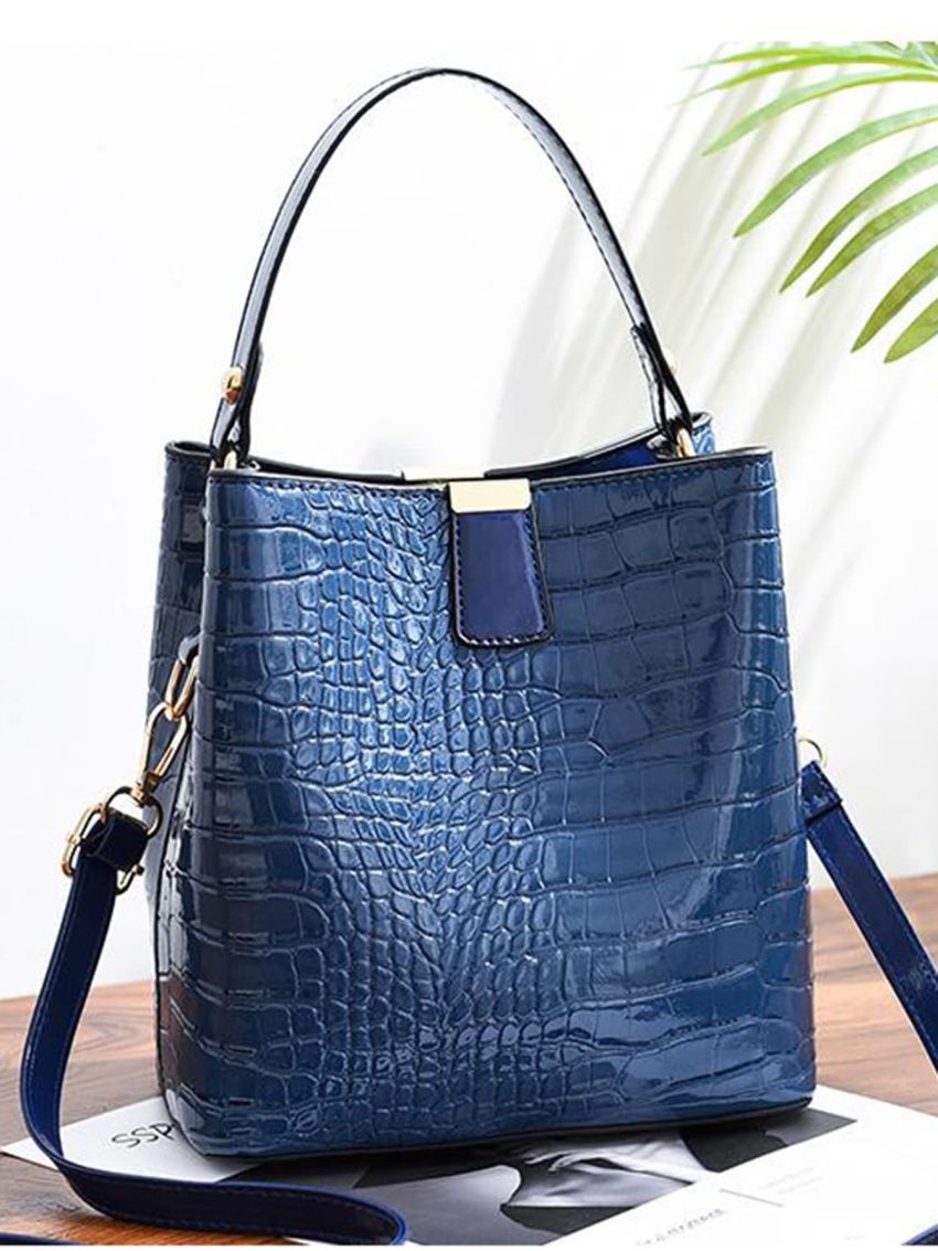 Mini Crocodile Embossed Top Handle Bucket Bag