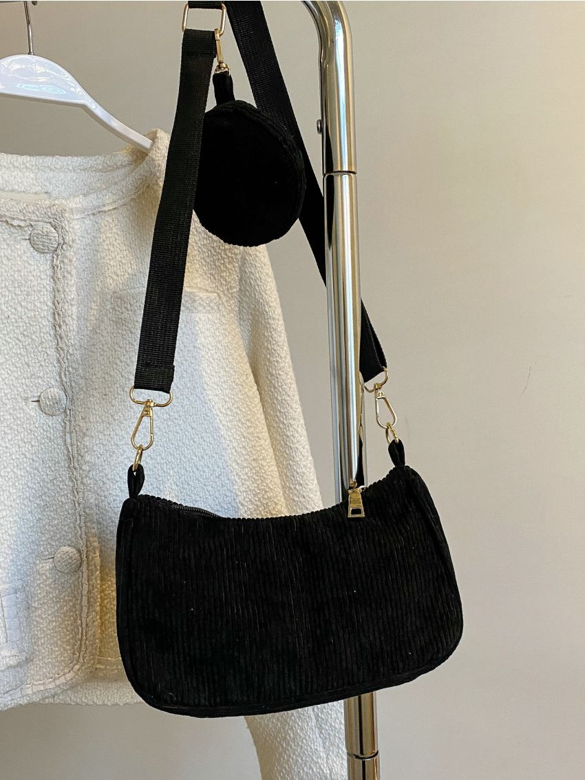 Corduroy Crossbody Bag With Coin Purse