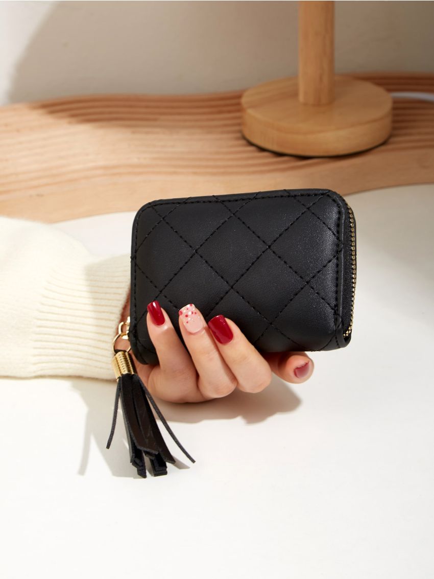 Tassel Decor Quilted Card Holder