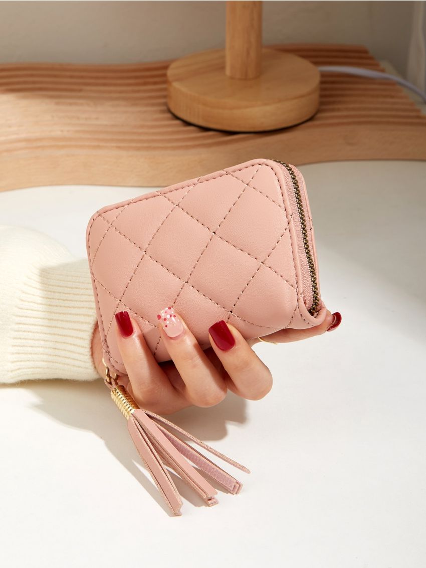 Tassel Decor Quilted Card Holder