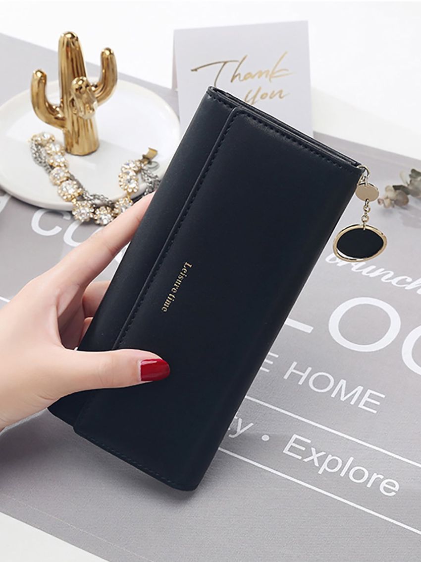 Letter Graphic Flap Long Wallet