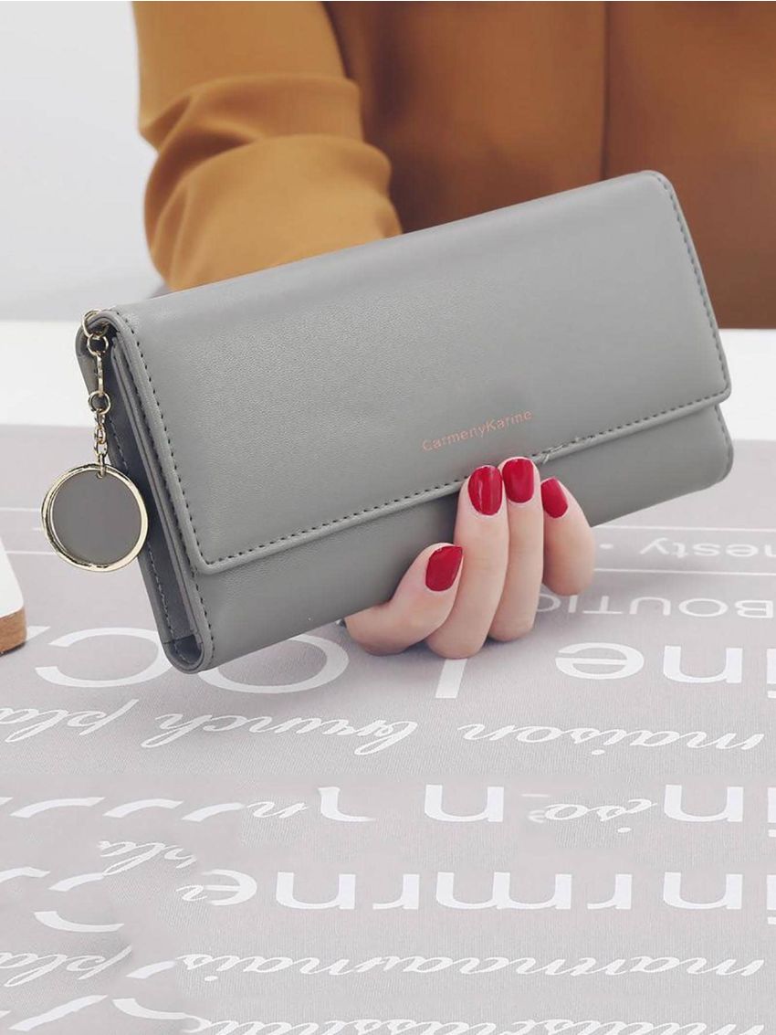 Letter Graphic Snap Button Long Wallet