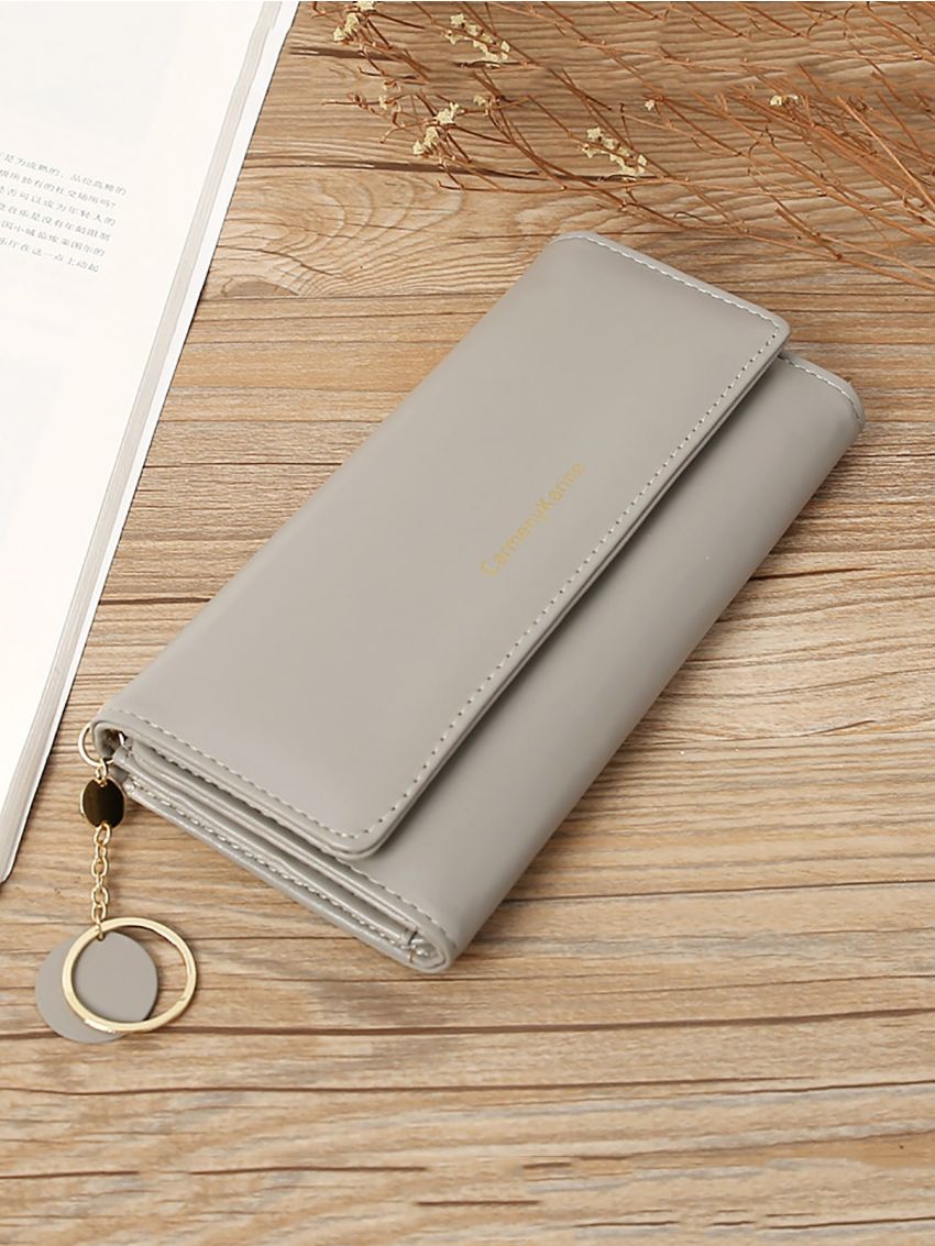 Letter Graphic Snap Button Long Wallet