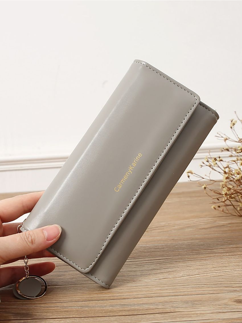 Letter Graphic Snap Button Long Wallet