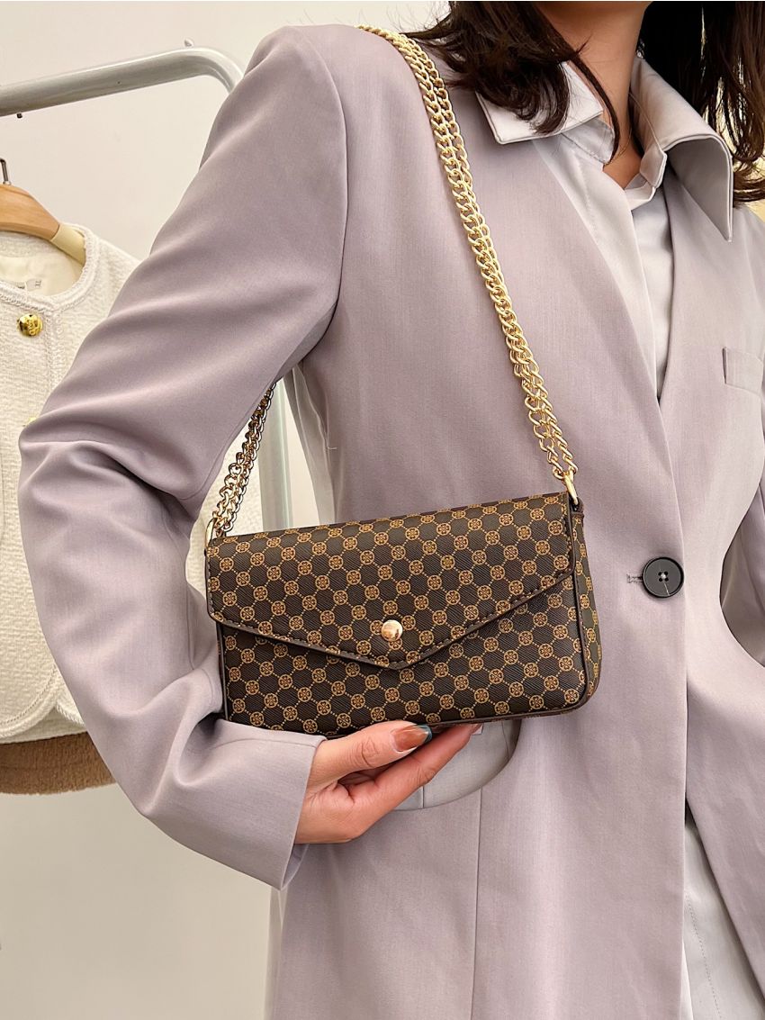 Mini Striped Graphic Flap Chain Square Bag