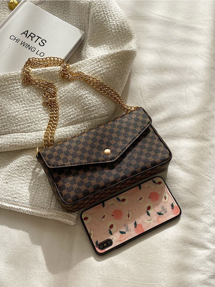 Mini Striped Graphic Flap Chain Square Bag