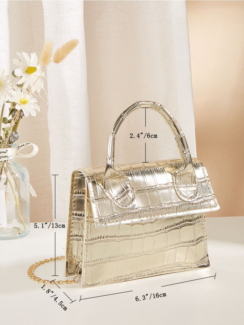 Mini Croc Embossed Flap Satchel Bag