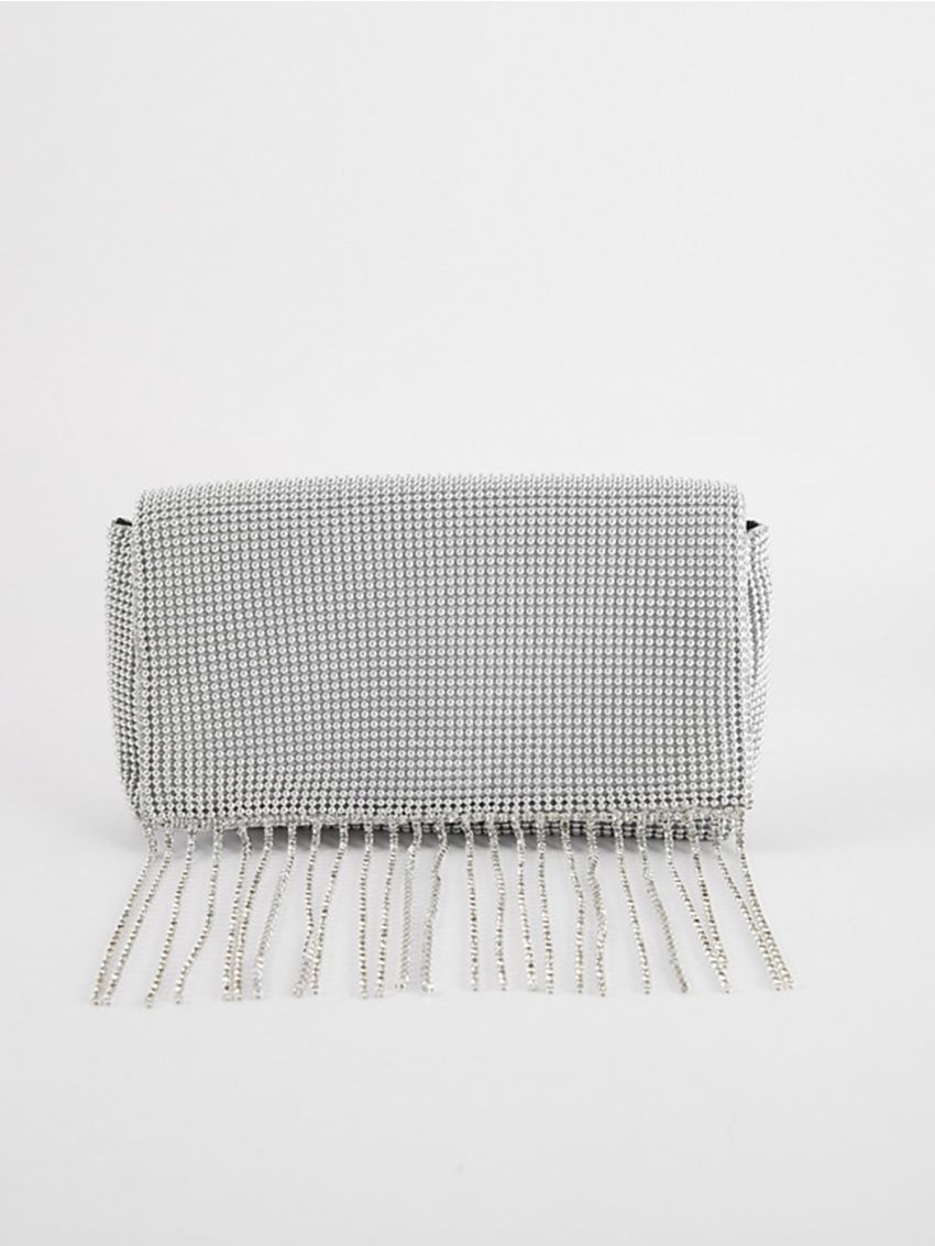 Rhinestone & Fringe Decor Flap Square Bag