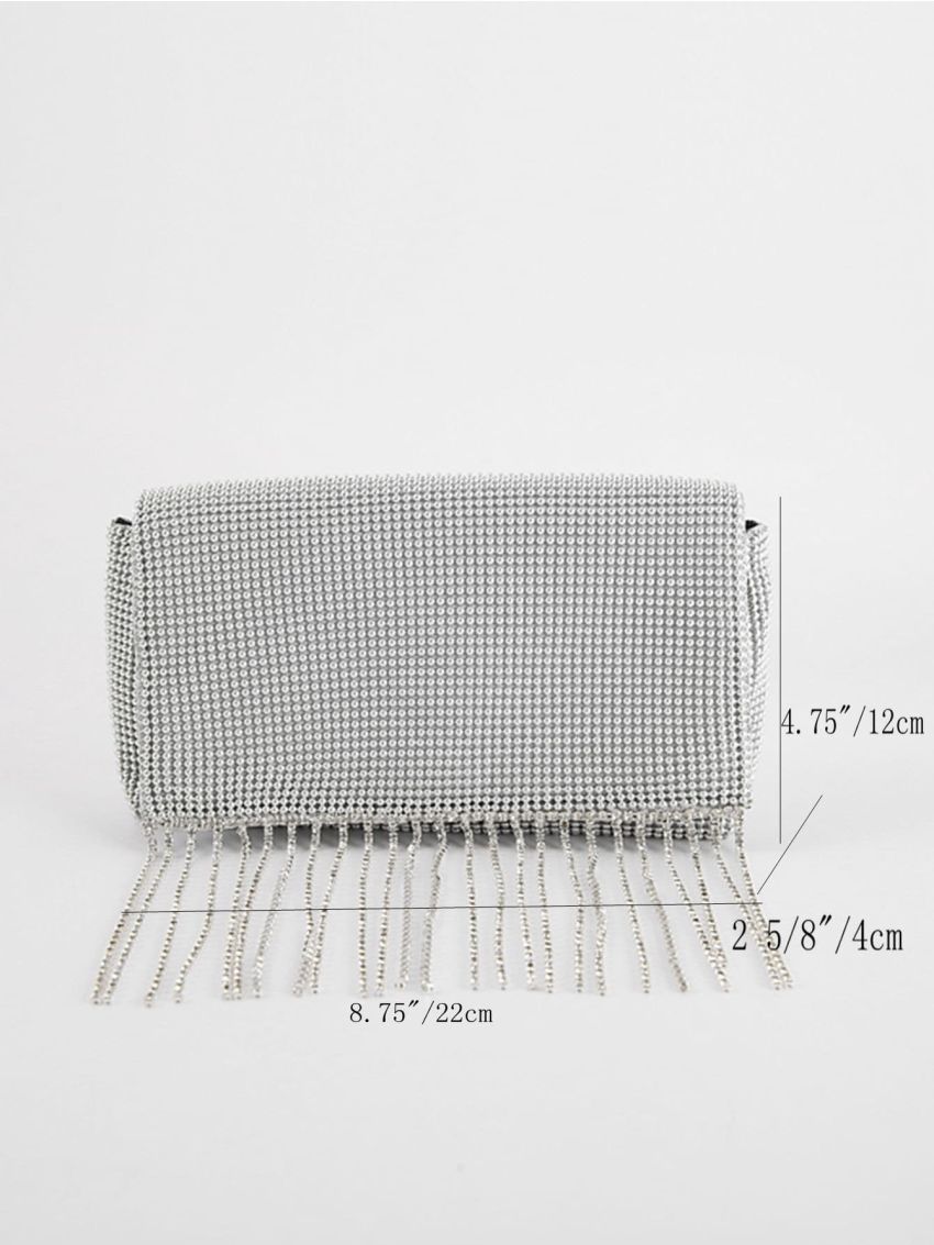 Rhinestone & Fringe Decor Flap Square Bag