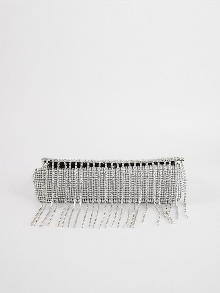 Rhinestone & Fringe Decor Flap Square Bag
