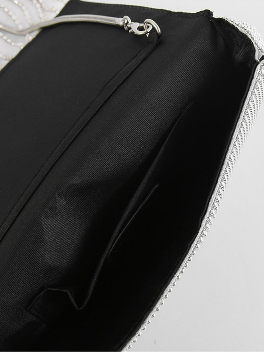 Rhinestone & Fringe Decor Flap Square Bag