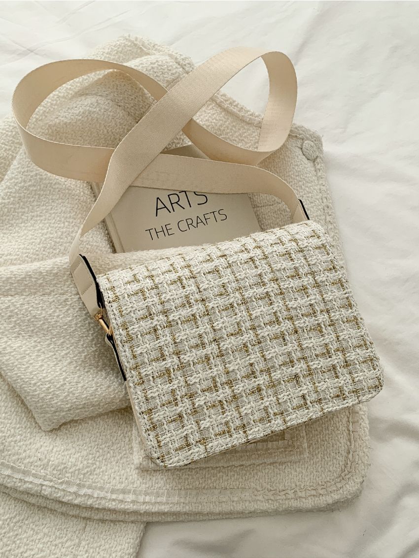 Mini Letter Graphic Tweed Flap Square Bag