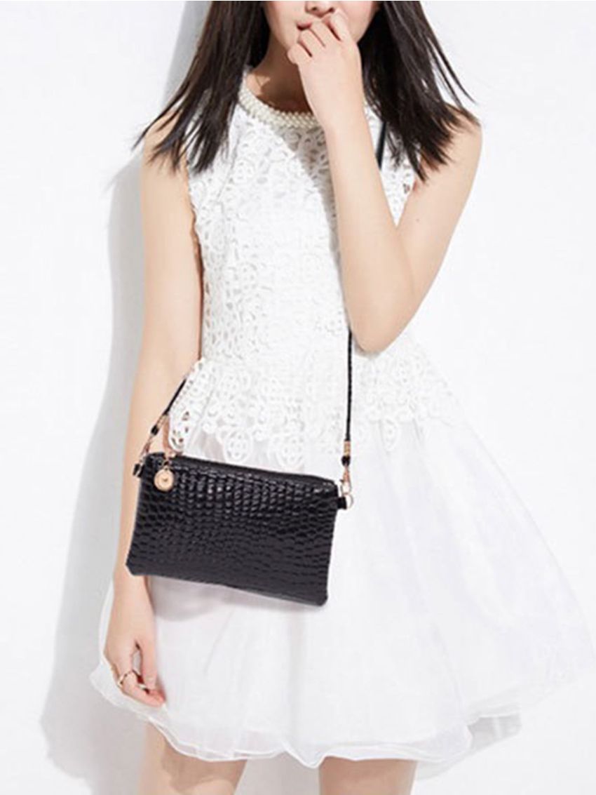 Mini Crocodile Embossed Artificial Patent Leather Square Bag