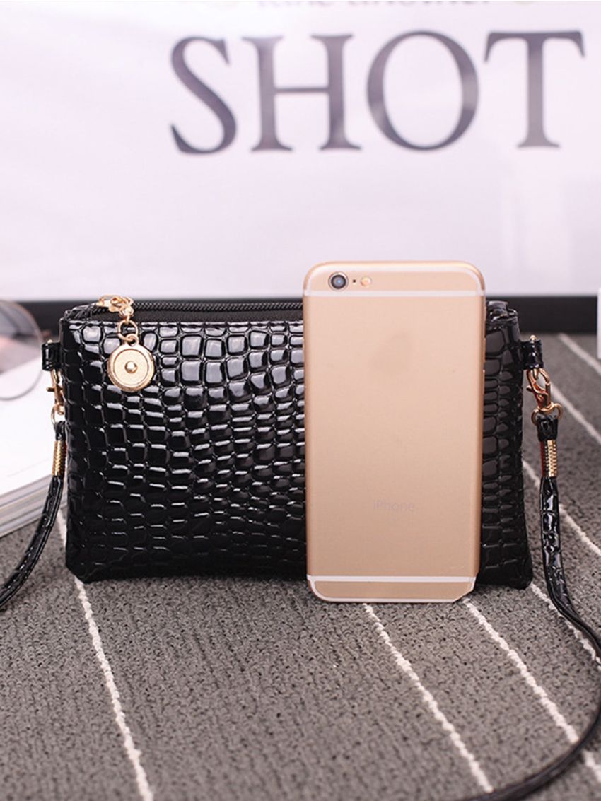 Mini Crocodile Embossed Artificial Patent Leather Square Bag