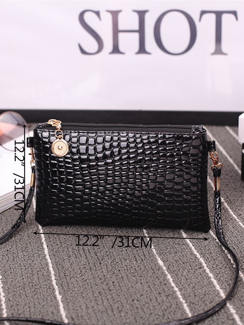 Mini Crocodile Embossed Artificial Patent Leather Square Bag