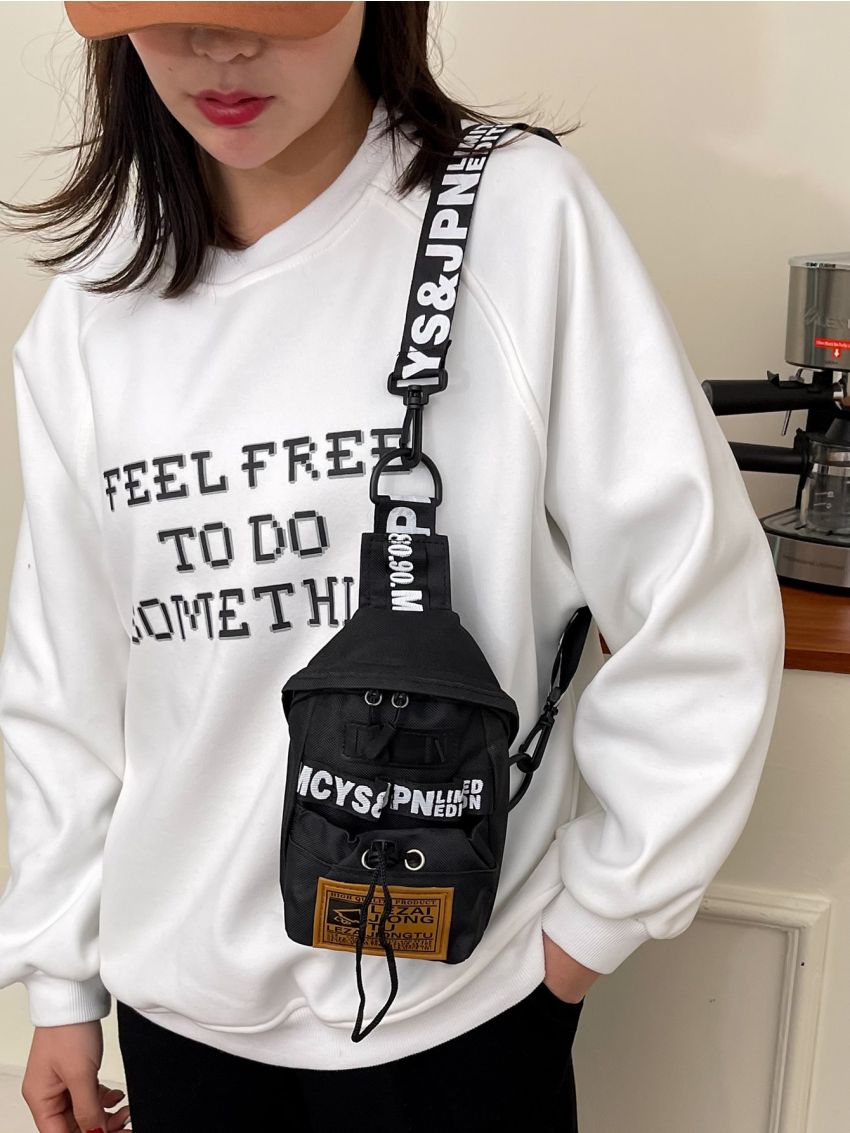 Mini Letter Graphic Sling Bag With Drawstring