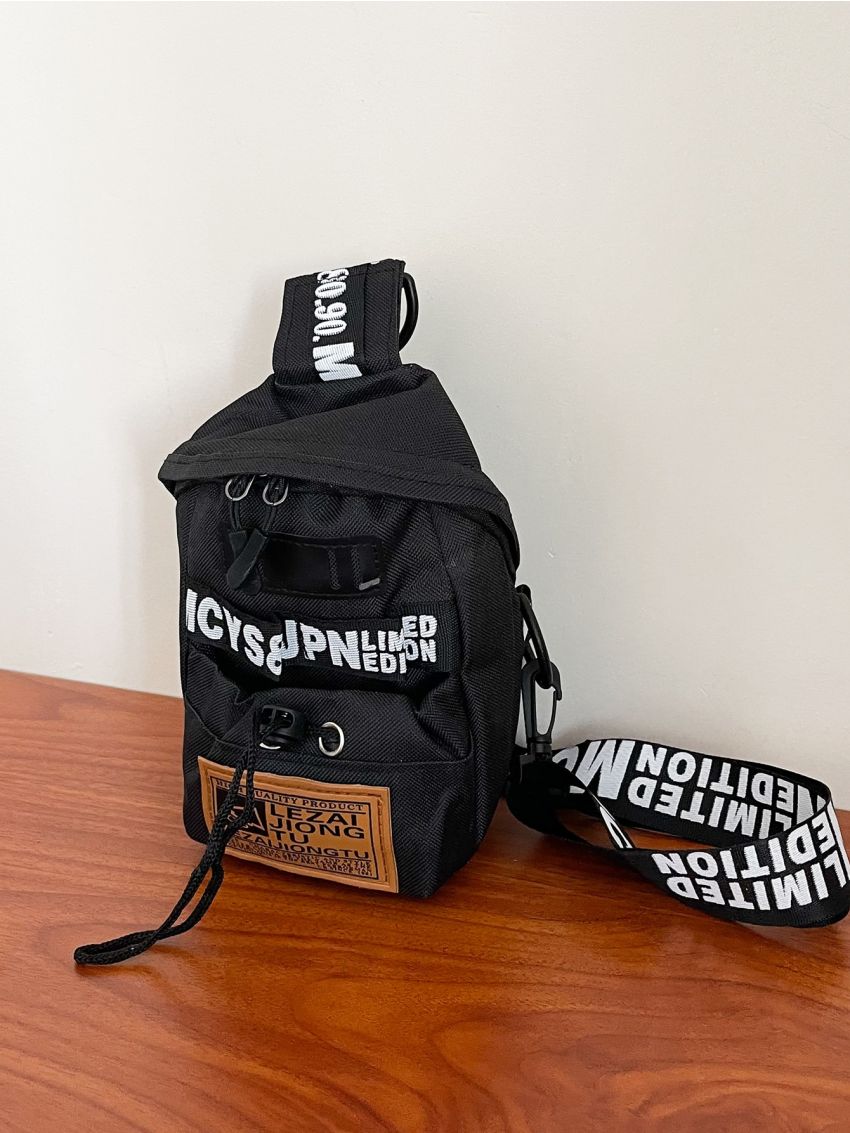 Mini Letter Graphic Sling Bag With Drawstring