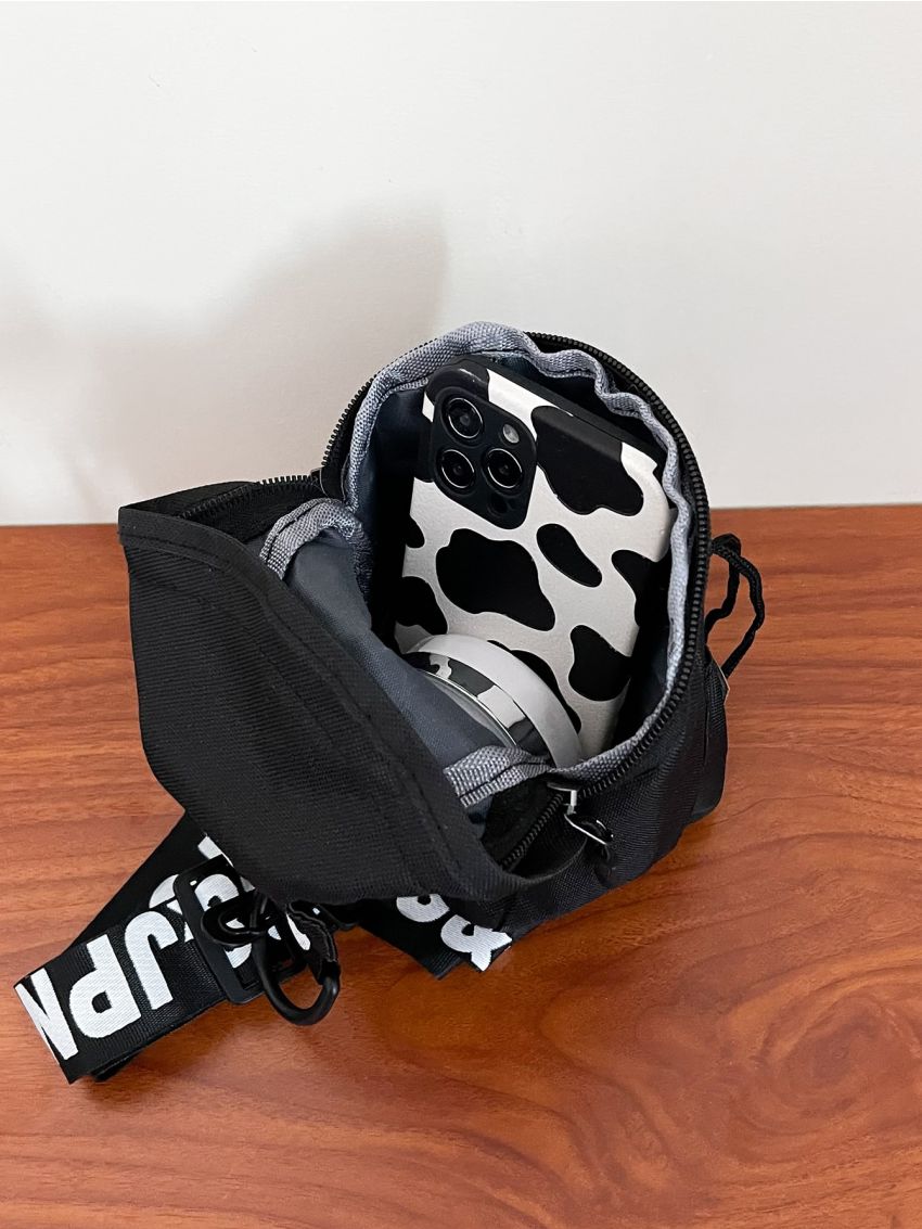 Mini Letter Graphic Sling Bag With Drawstring