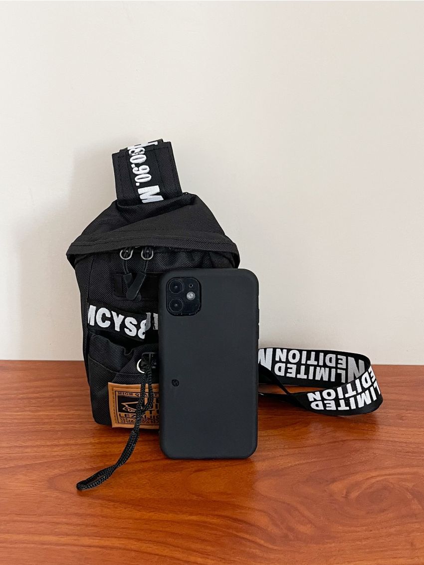 Mini Letter Graphic Sling Bag With Drawstring