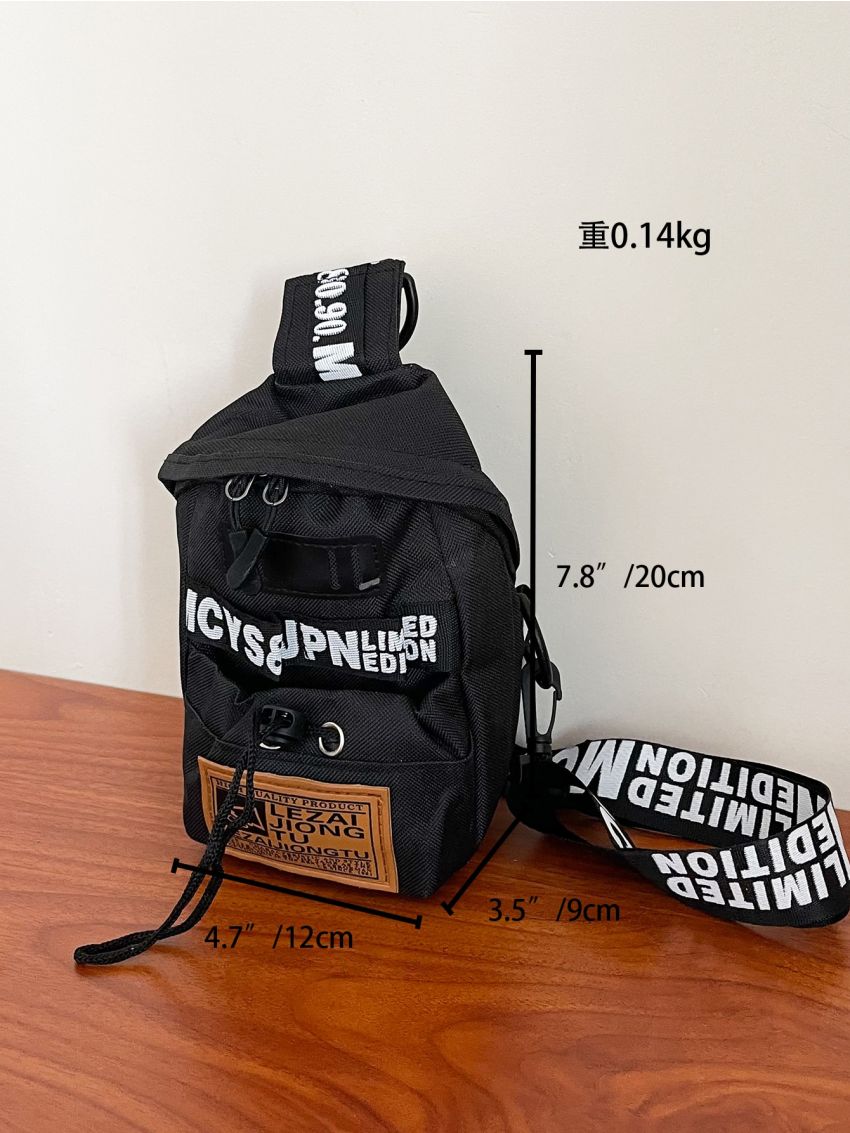 Mini Letter Graphic Sling Bag With Drawstring