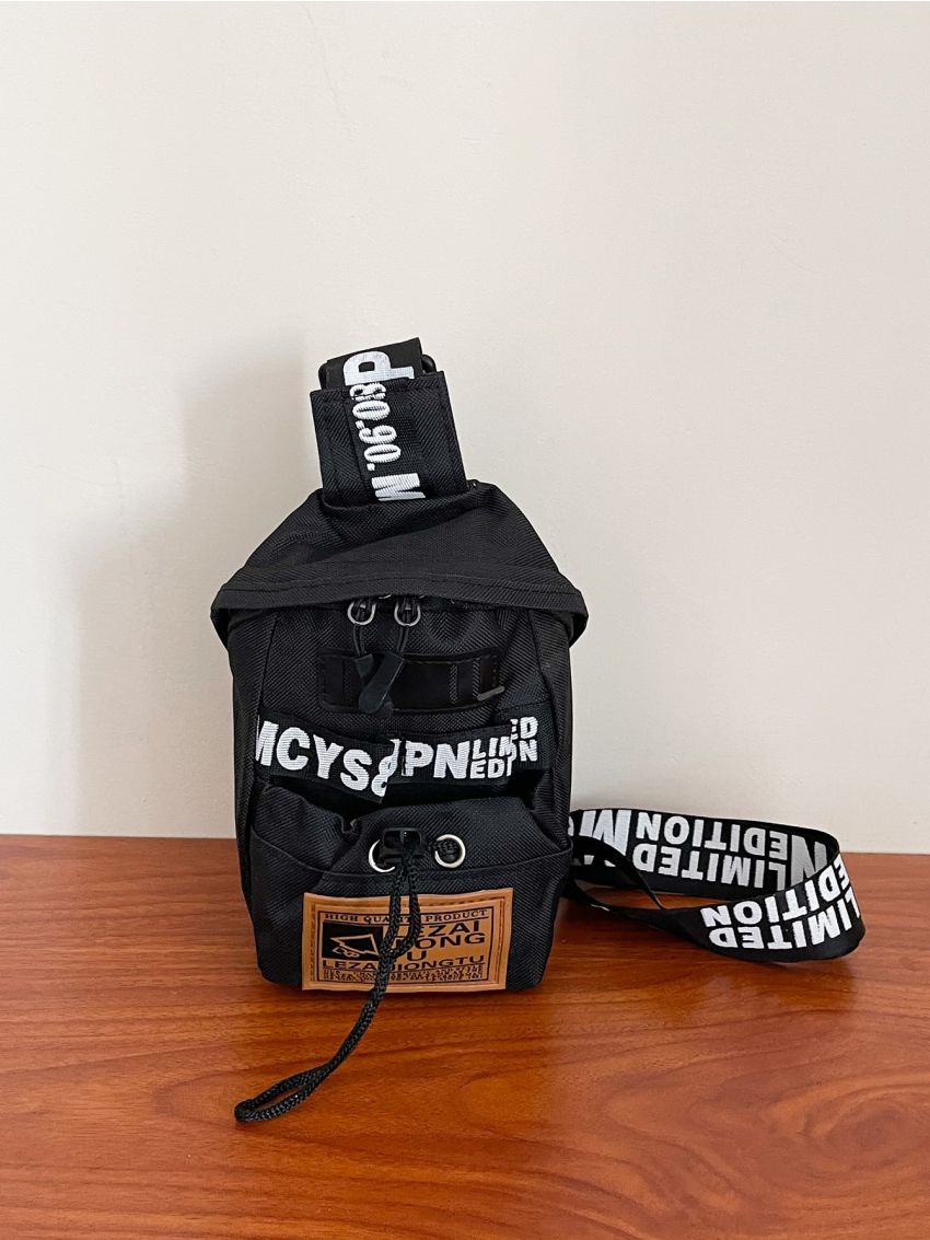 Mini Letter Graphic Sling Bag With Drawstring