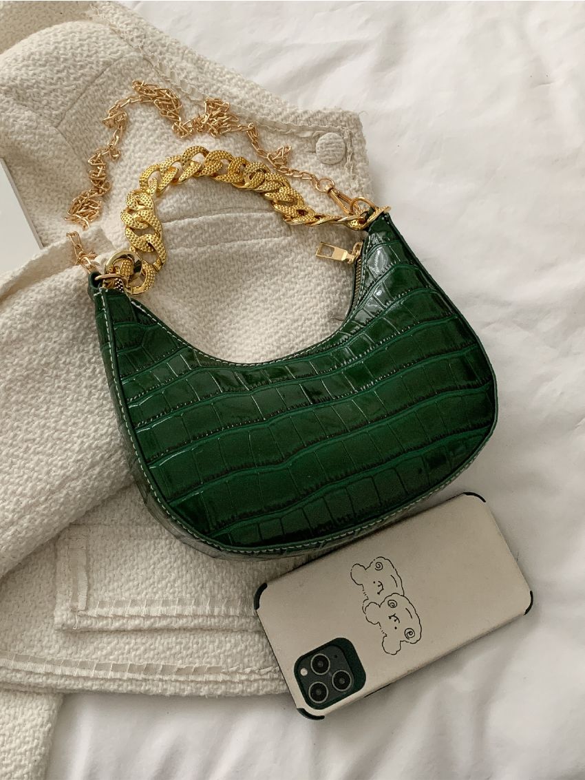 Mini Crocodile Embossed Chain Saddle Bag