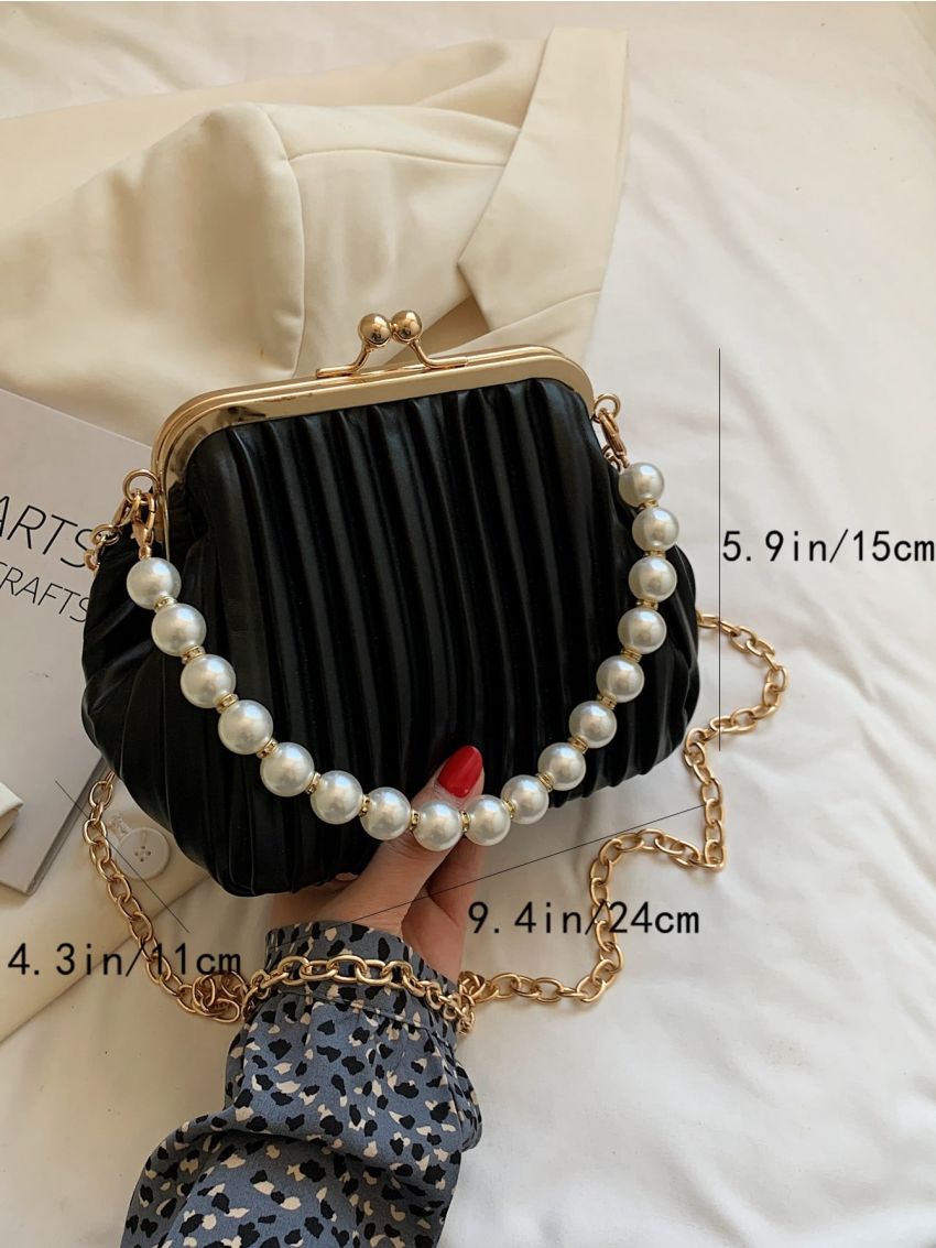 Faux Pearl Decor Ruched Bag