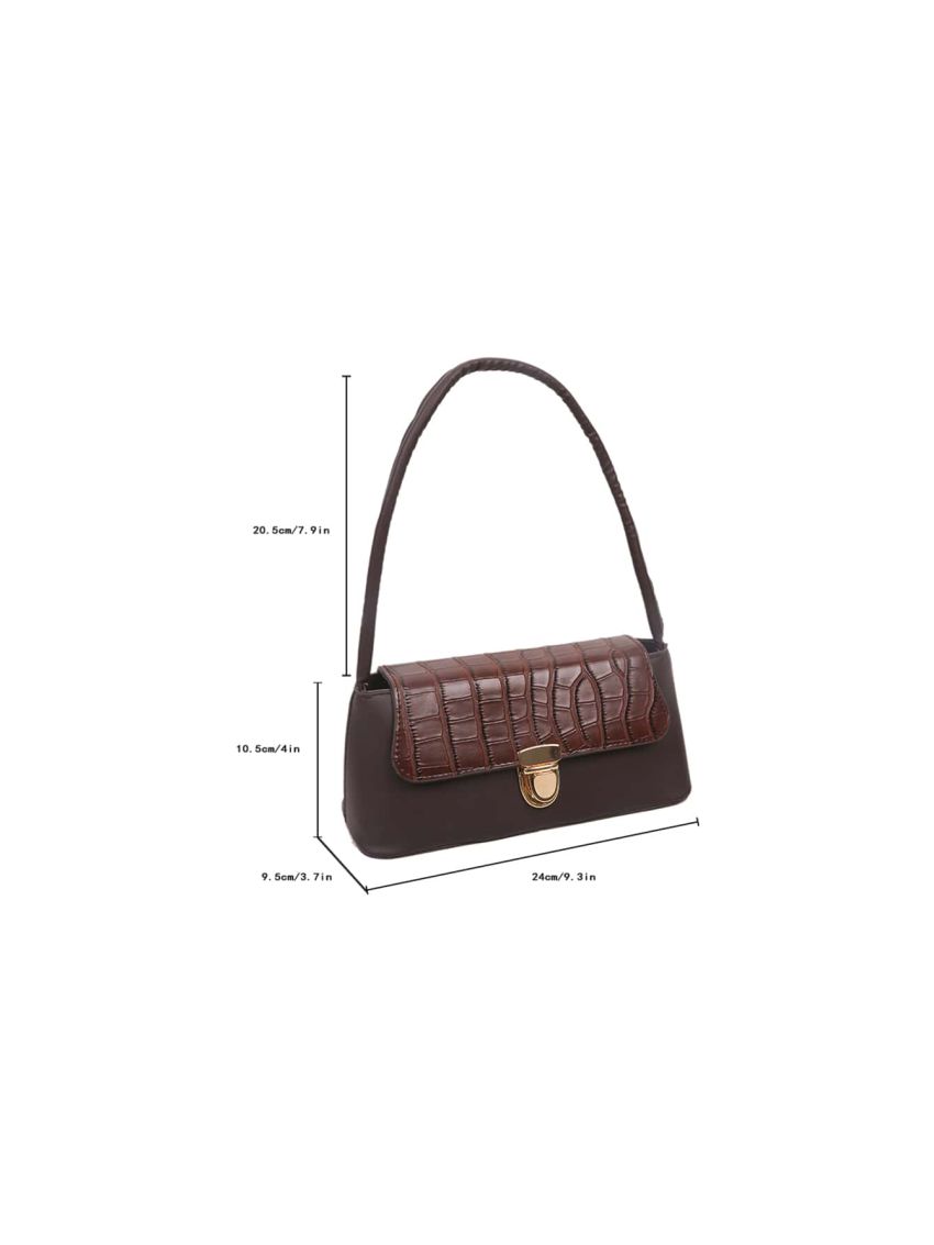 Push Lock Design Crocodile Embossed Baguette Bag