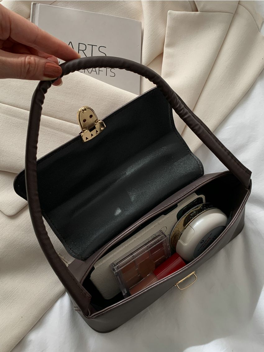 Push Lock Design Crocodile Embossed Baguette Bag