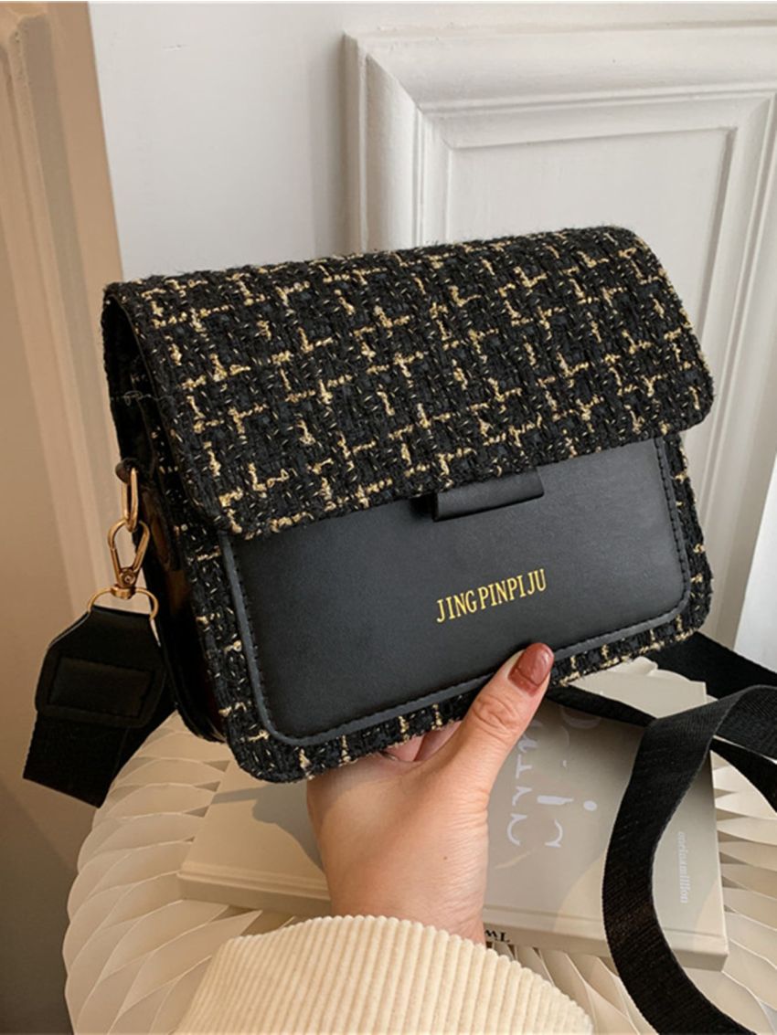 Mini Plaid Pattern Flap Square Bag