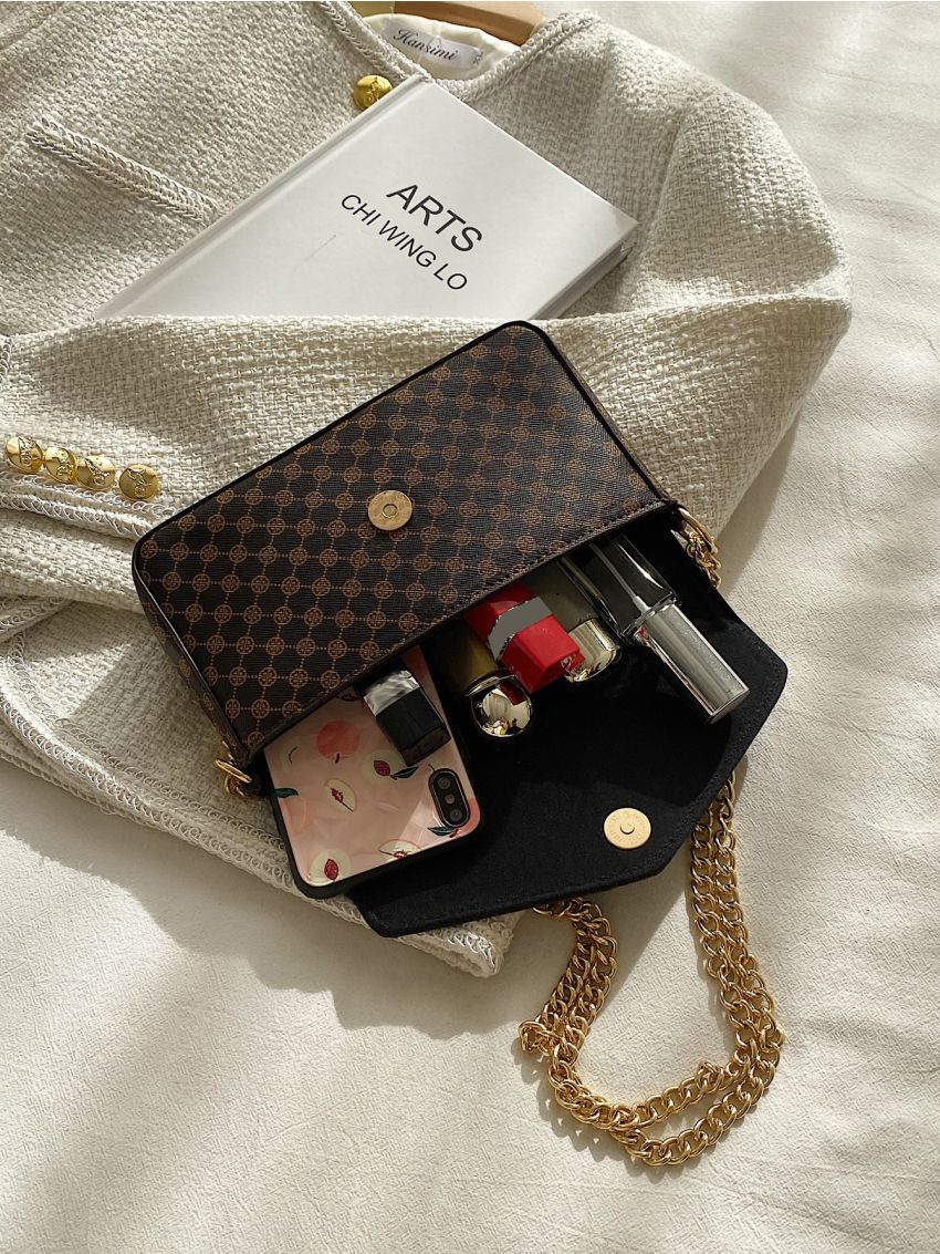 Mini Striped Graphic Flap Chain Square Bag