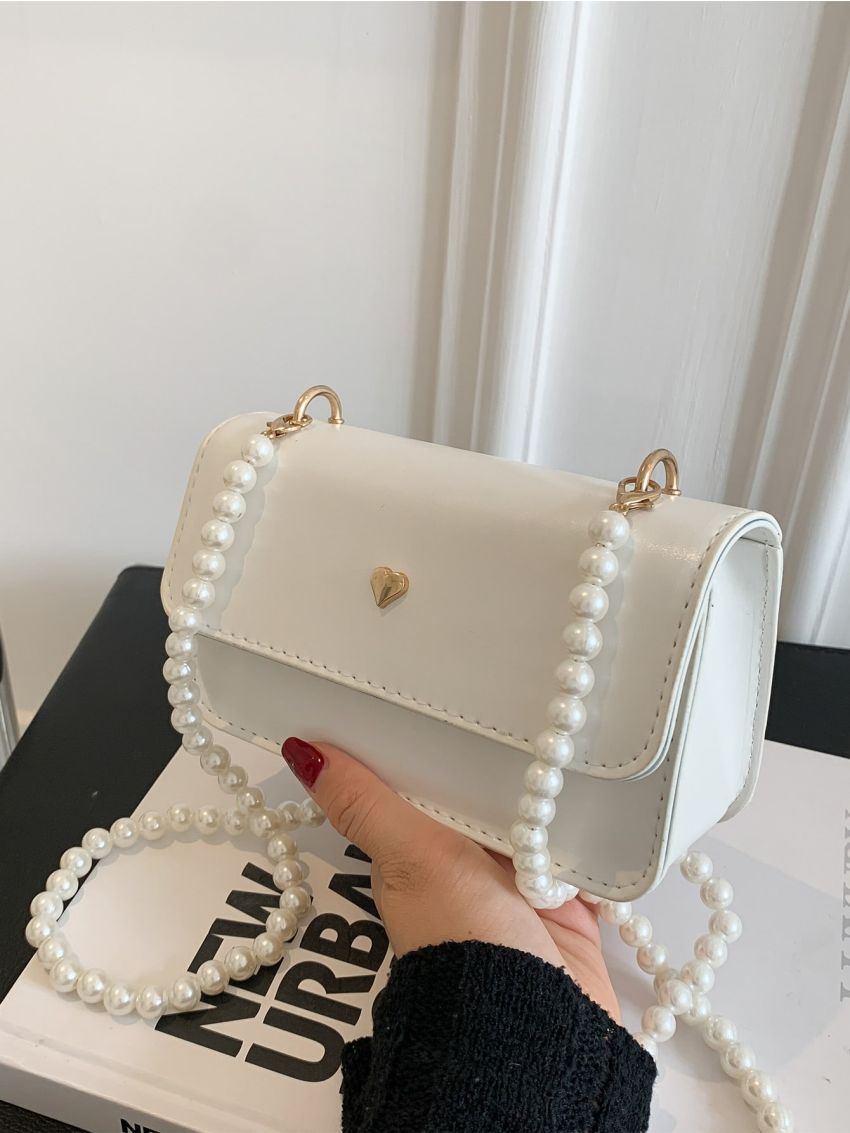 Mini Faux Pearl Decor Flap Square Bag