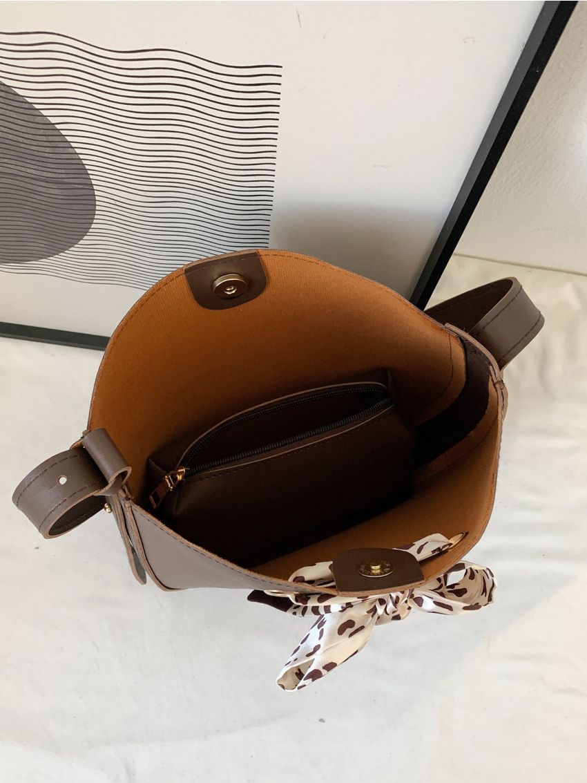Twilly Scarf Decor Bucket Bag With Inner Pouch