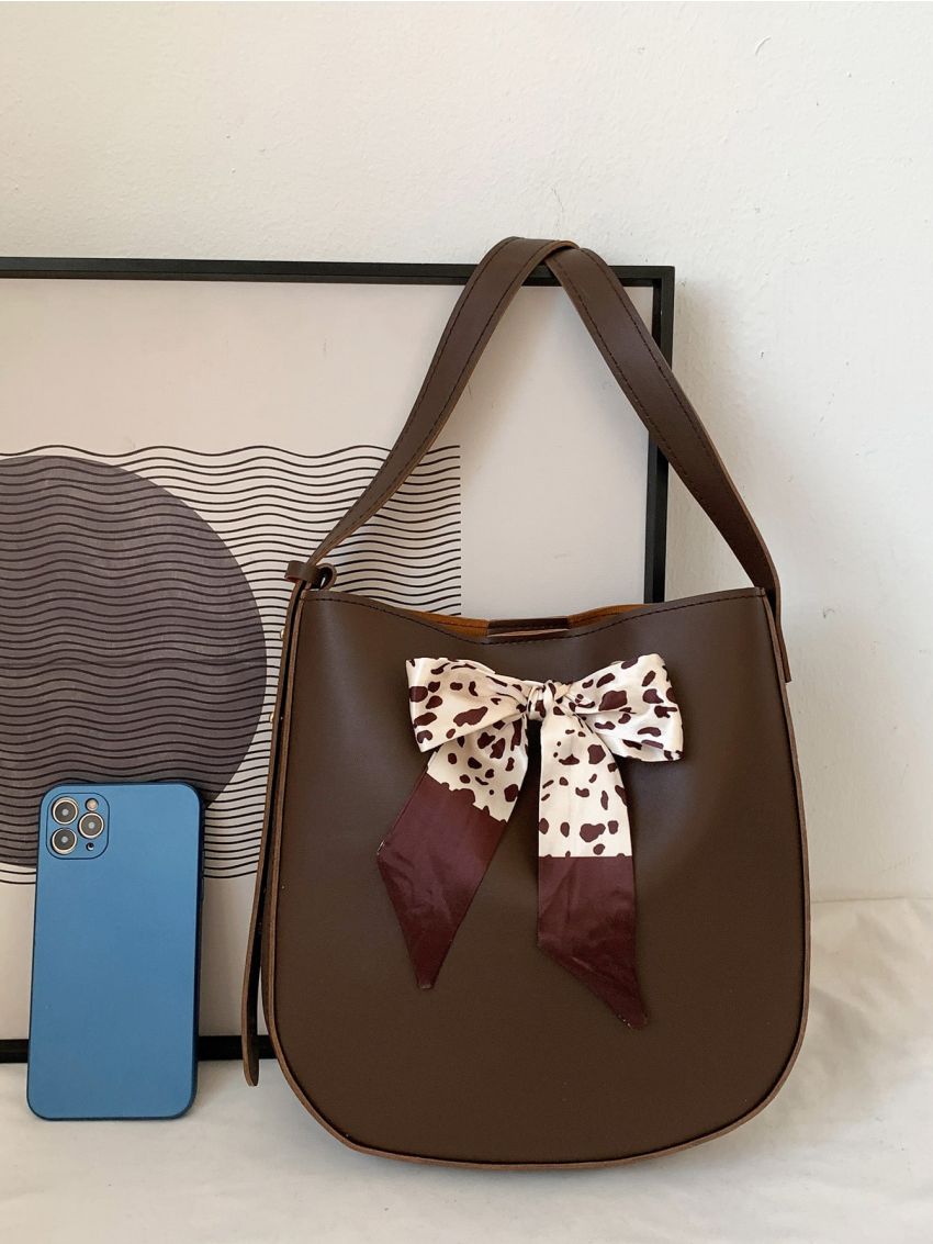 Twilly Scarf Decor Bucket Bag With Inner Pouch