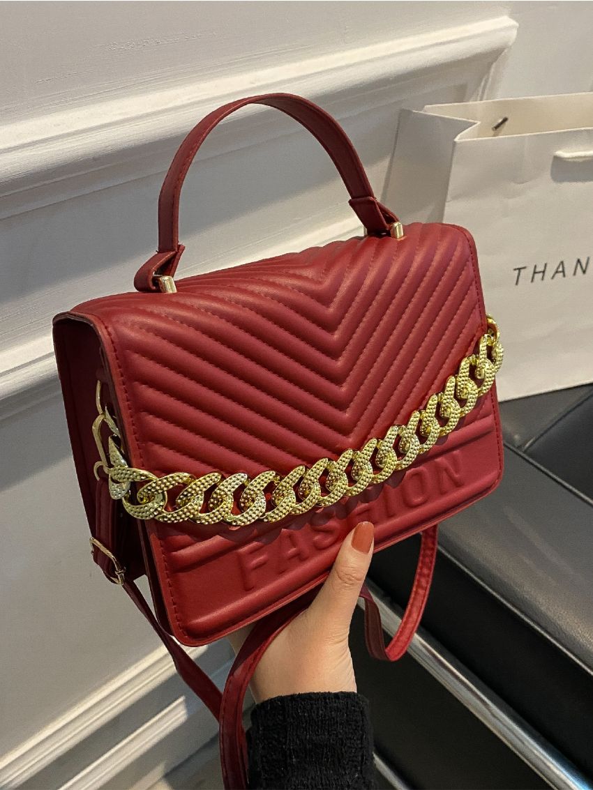 Minimalist Chevron Chain Square Bag