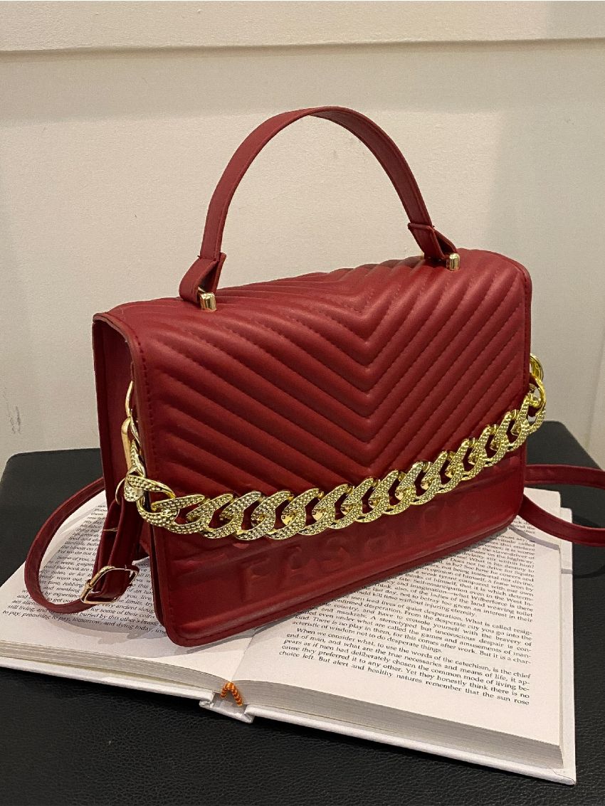 Minimalist Chevron Chain Square Bag