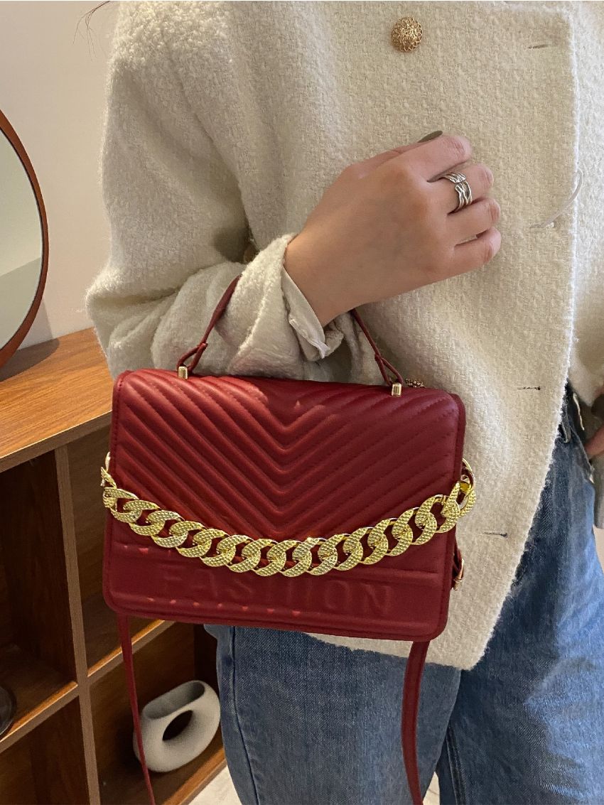 Minimalist Chevron Chain Square Bag