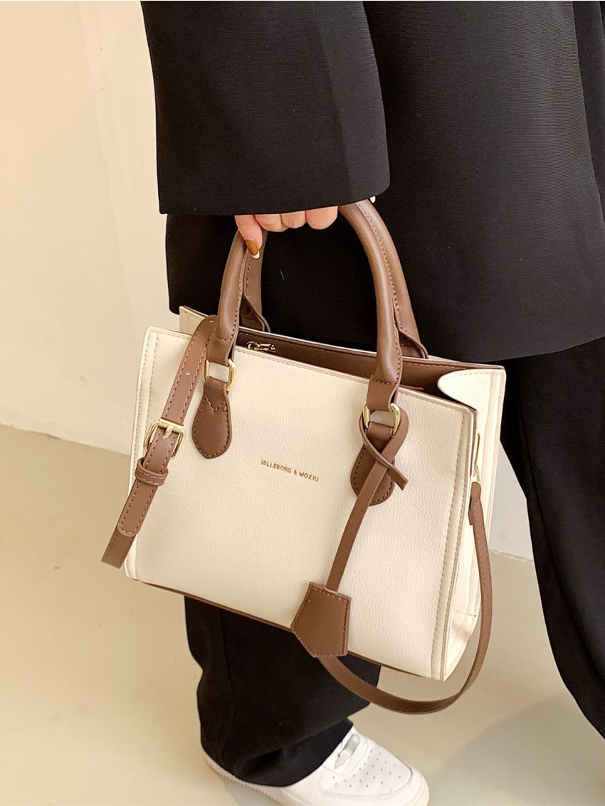 Colorblock Letter Detail Double Handle Bag