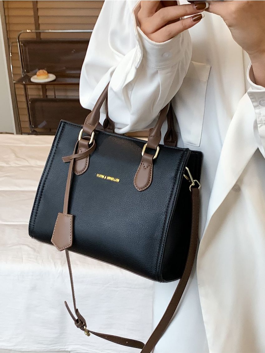 Colorblock Letter Detail Double Handle Bag