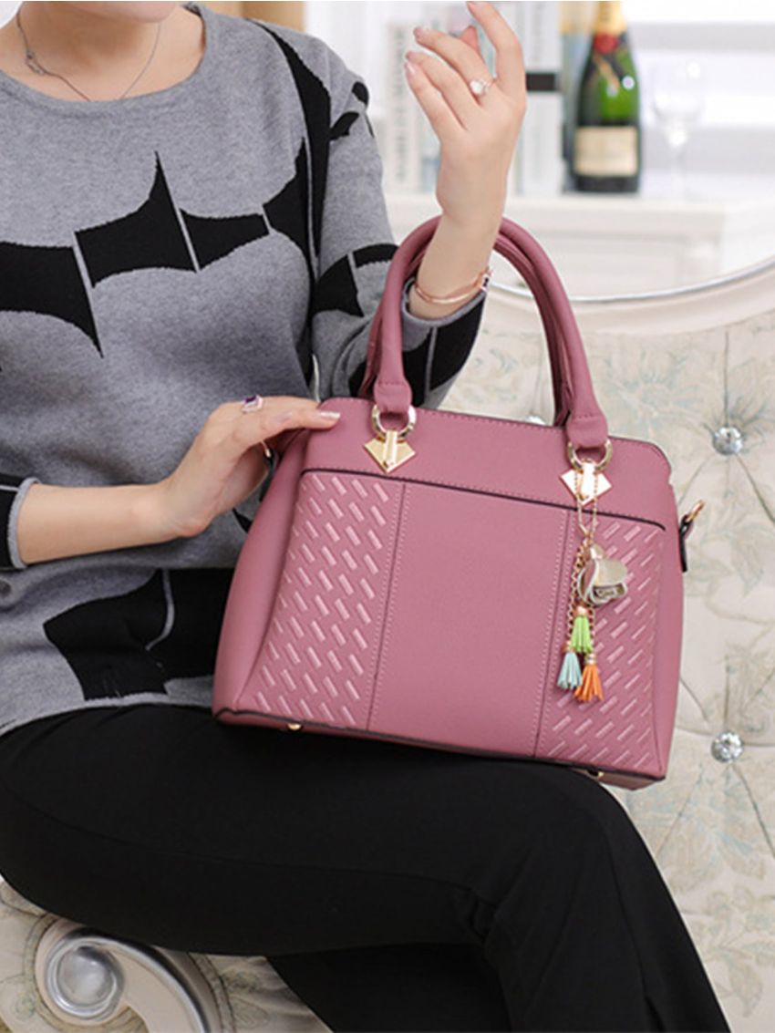 Litchi Embossed Top Handle Bag