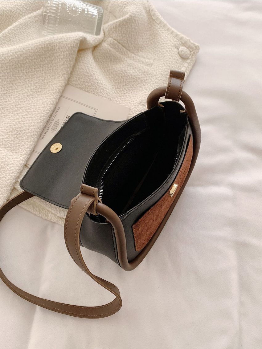 Mini Two Tone Metal Decor Flap Saddle Bag