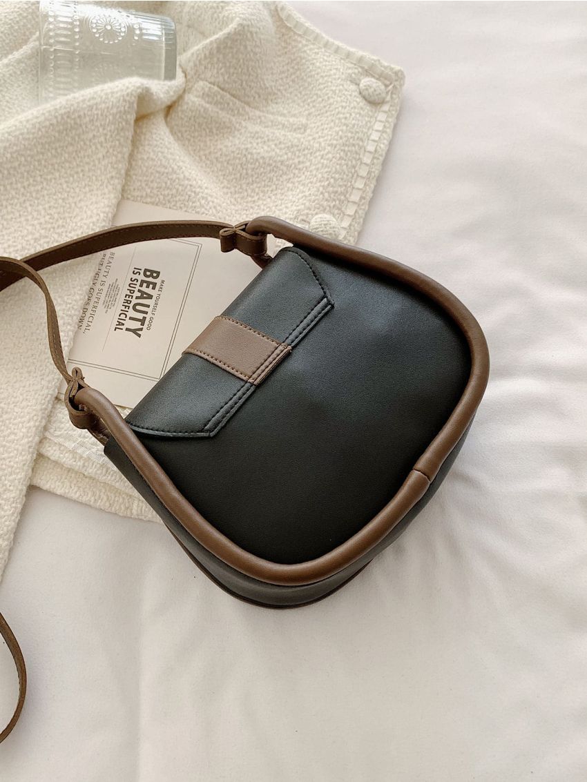 Mini Two Tone Metal Decor Flap Saddle Bag